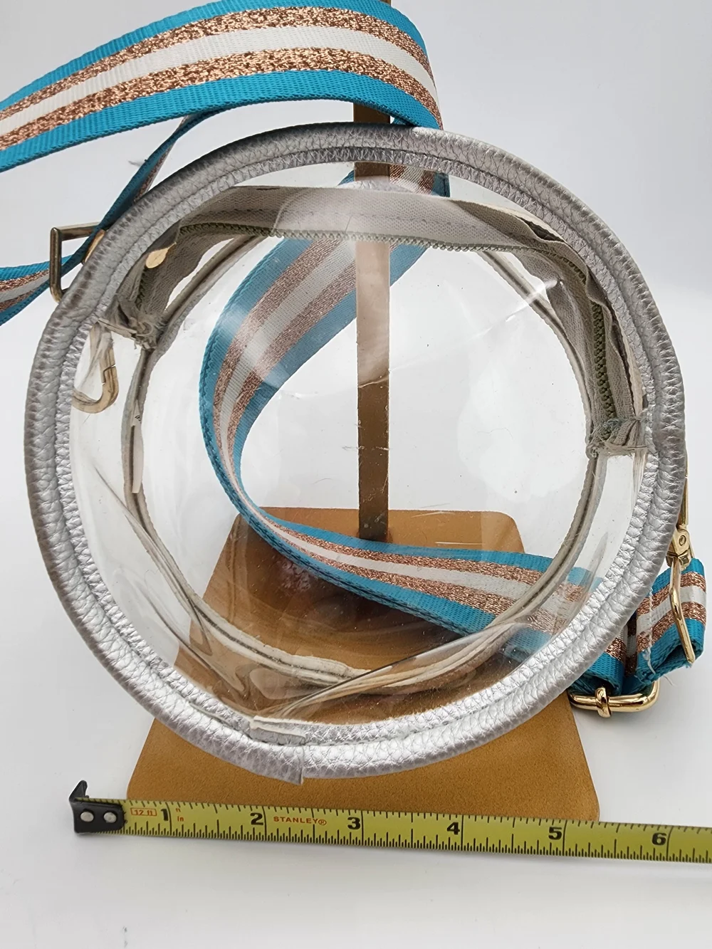 Generic No Name Clear Round Crossbody Bag with Teal Strap